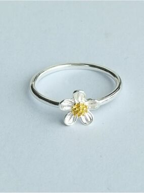 Sterling Silver 14K Gold Cherry Blossom Flower Ring Size 6 🆕